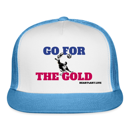 GO FOR THE GOLD Unisex Trucker Hat - white/blue