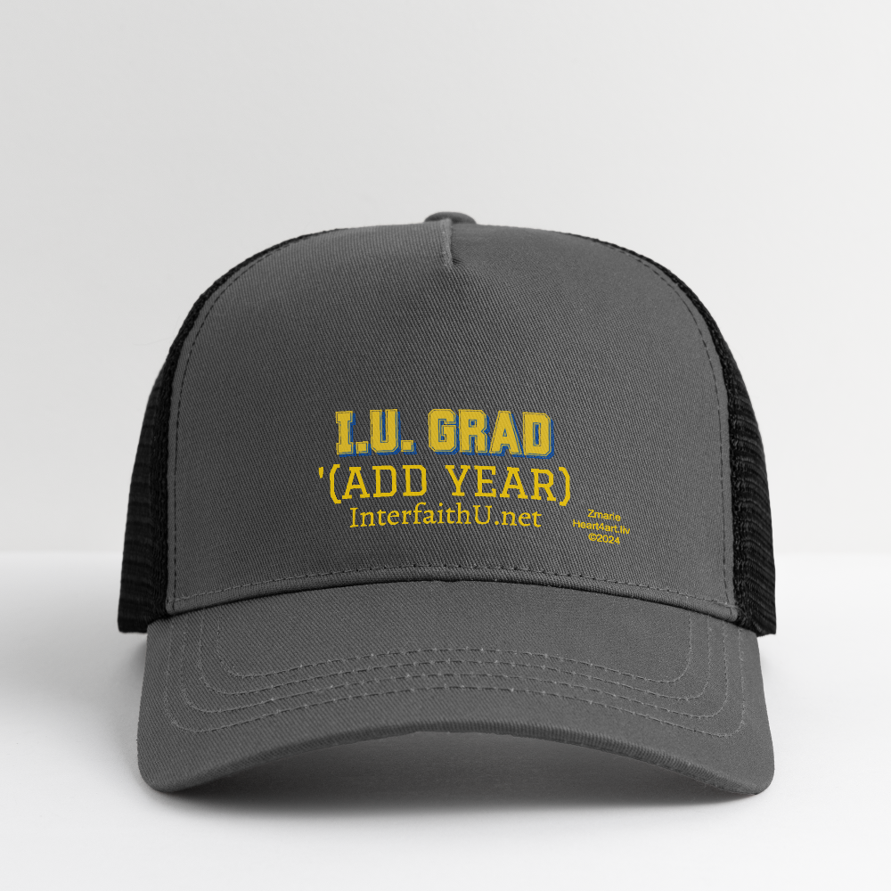 Interfaith University Eco Trucker Cap - smoke grey/black