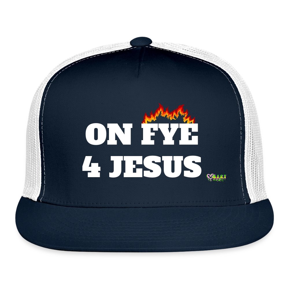 ON FYE 4 JESUS Trucker Hat - navy/white