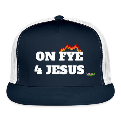 ON FYE 4 JESUS Trucker Hat - navy/white