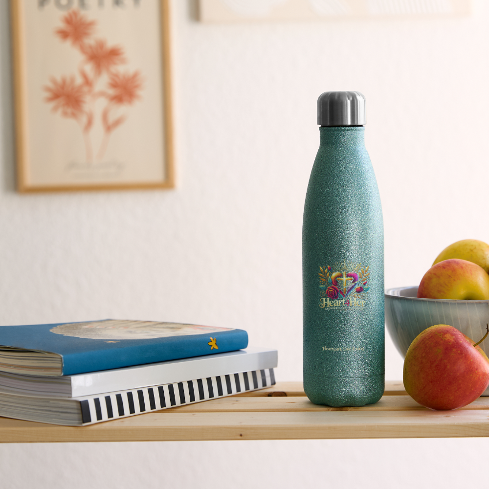 Heart4Her Insulated Stainless Steel Water Bottle - turquoise glitter