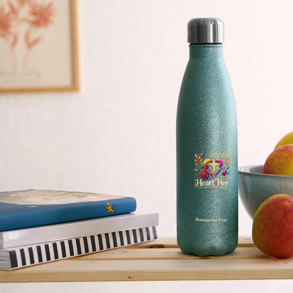Heart4Her Insulated Stainless Steel Water Bottle - turquoise glitter