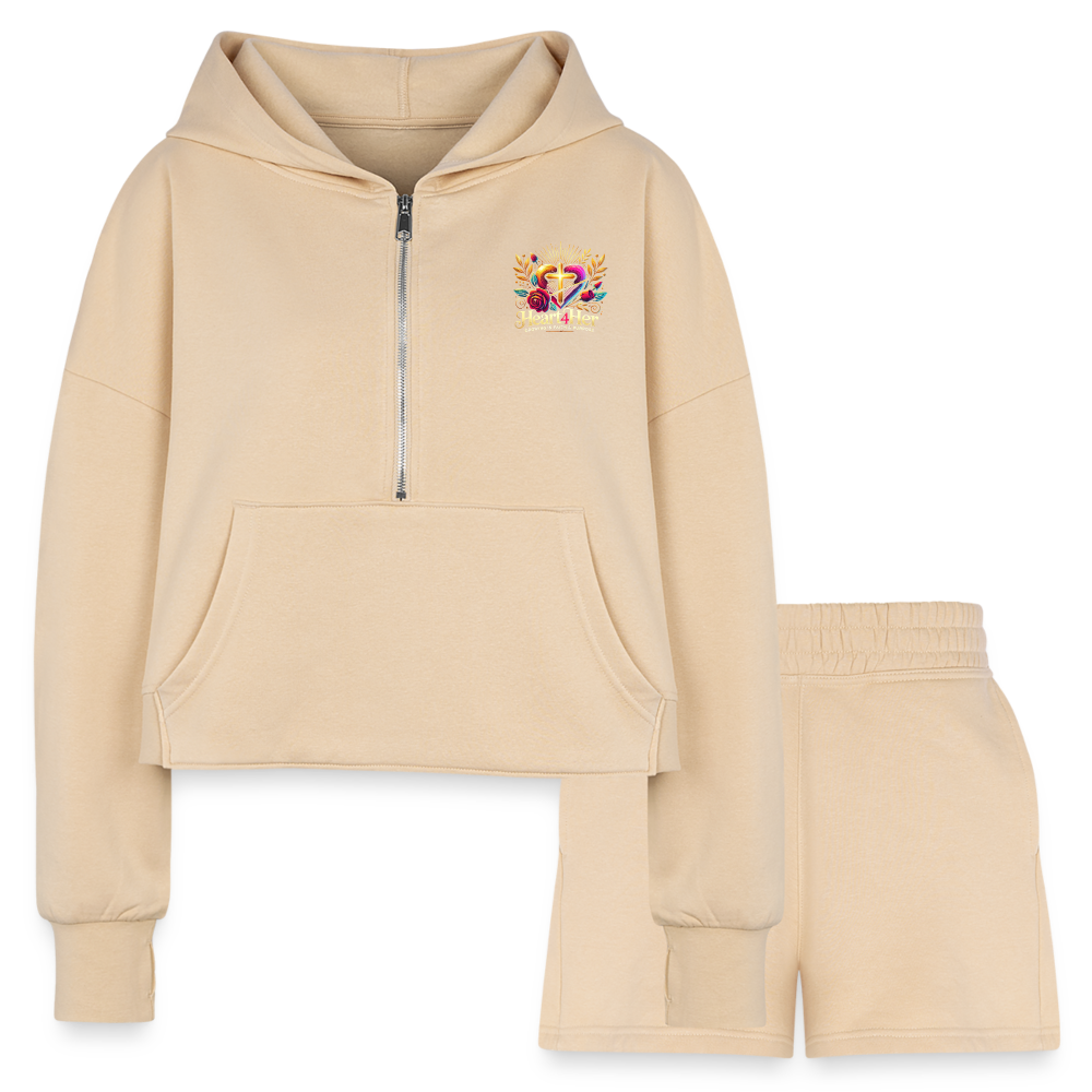 Heart4Her Women’s Cropped Hoodie & Jogger Short Set - nude