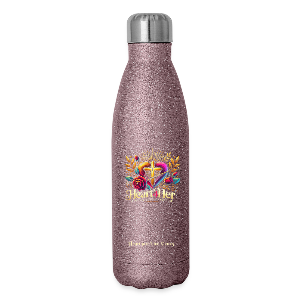 Heart4Her Insulated Stainless Steel Water Bottle - pink glitter