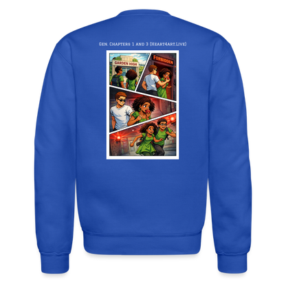 Word to the Street Bible Anime Series Crewneck Sweatshirt - royal blue