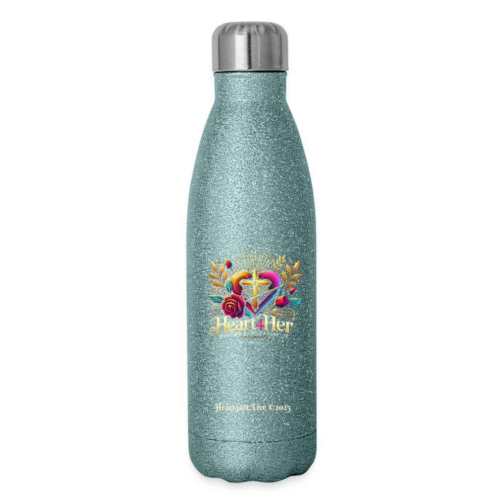 Heart4Her Insulated Stainless Steel Water Bottle - turquoise glitter