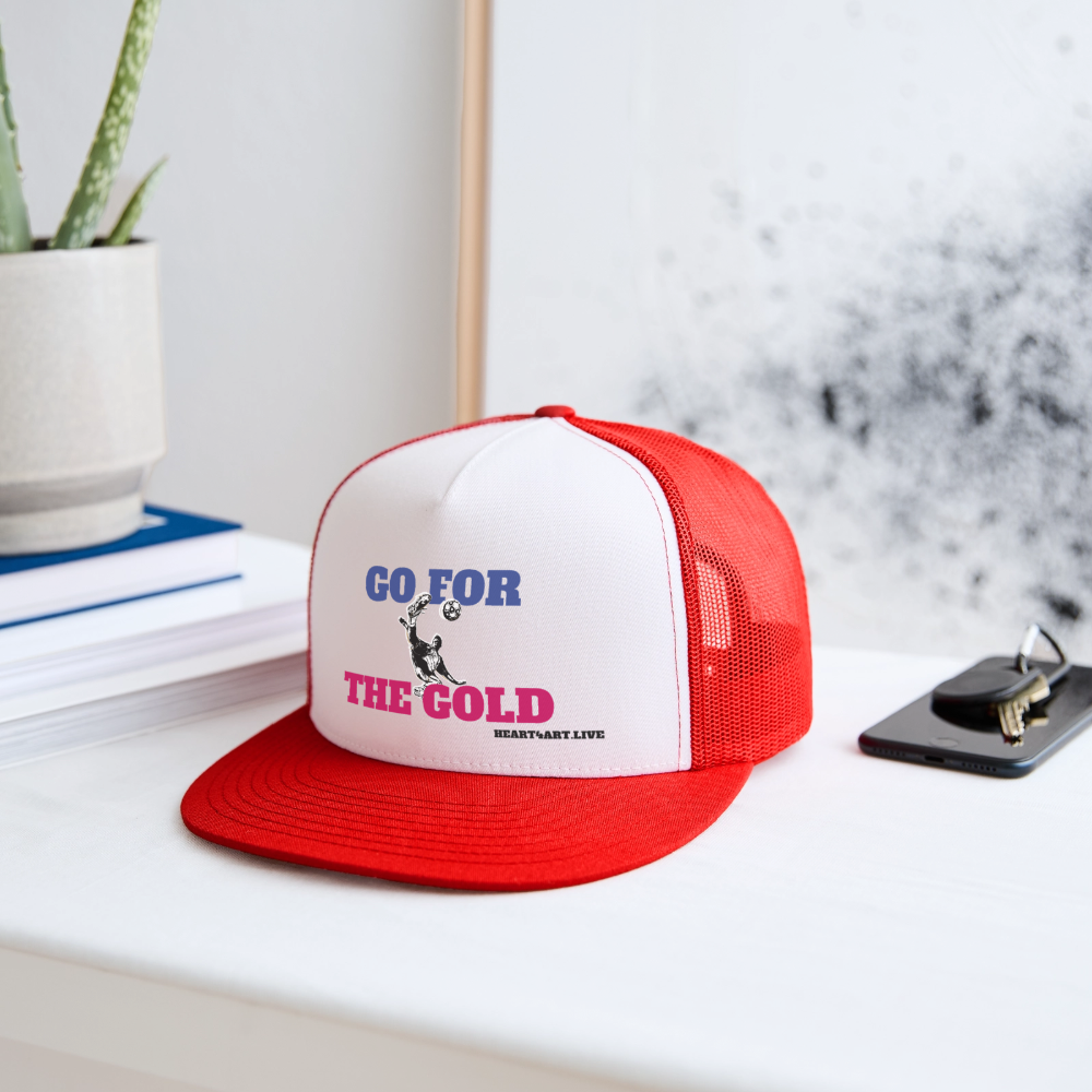 GO FOR THE GOLD Unisex Trucker Hat - white/red
