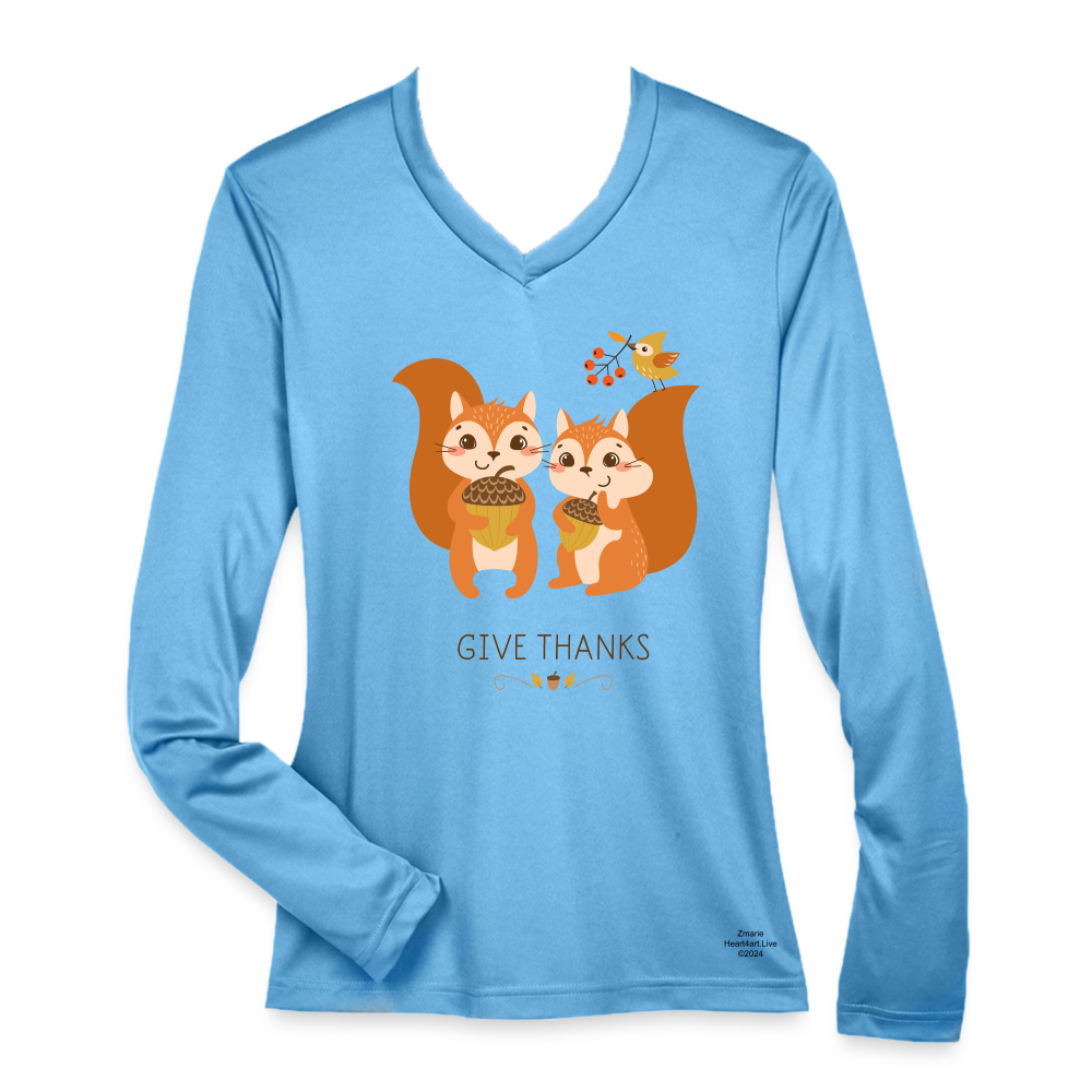 GIVE THANKS Ladies' Zone Performance Long-Sleeve T-Shirt - light blue