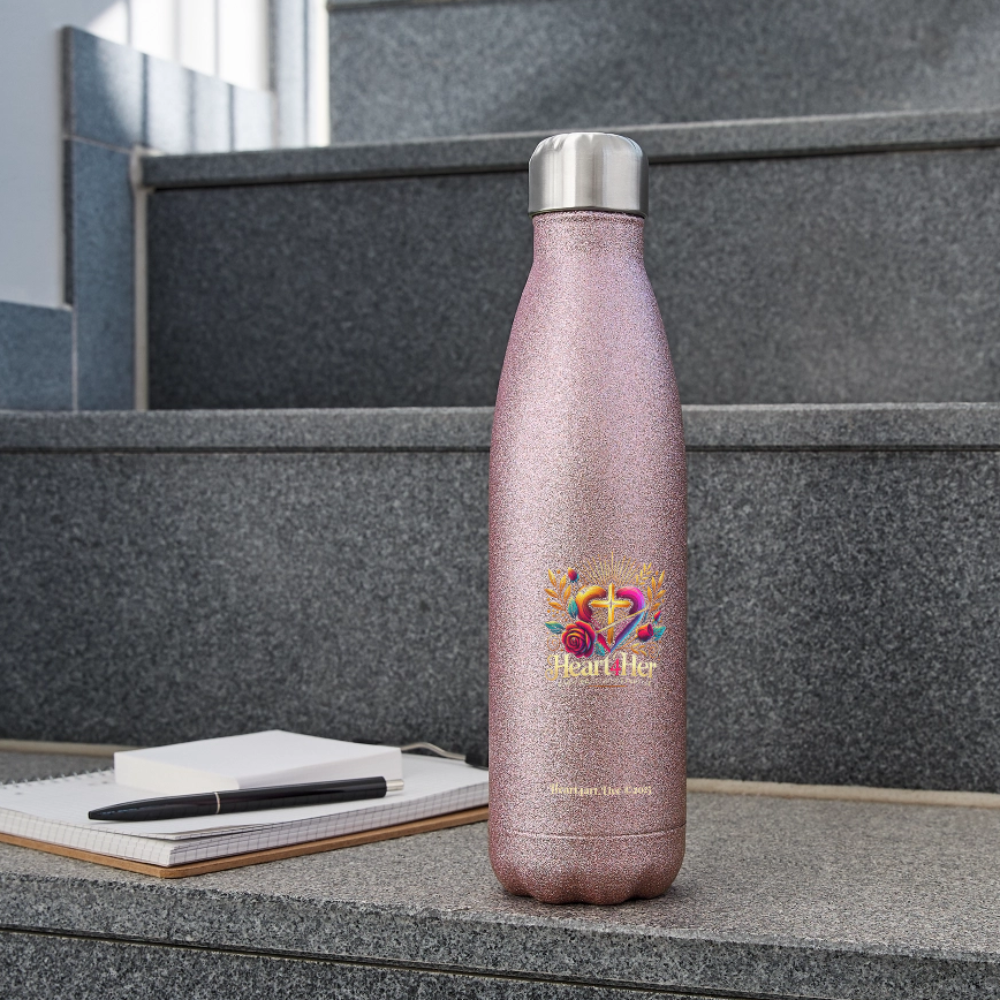 Heart4Her Insulated Stainless Steel Water Bottle - pink glitter