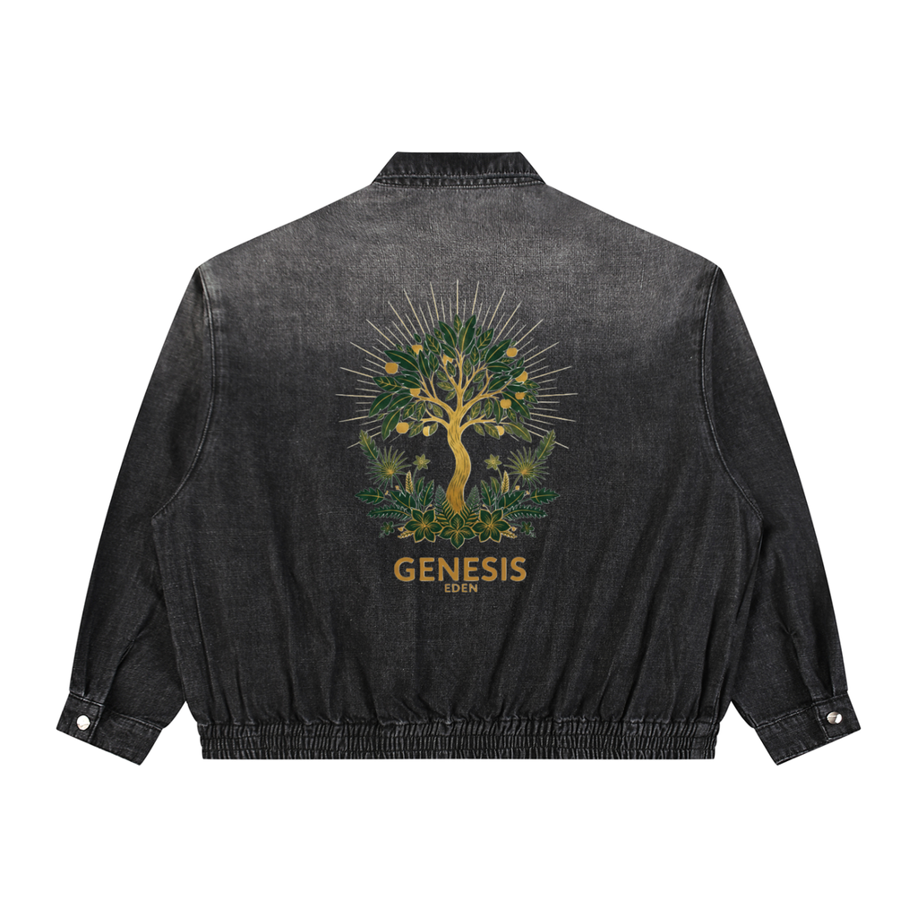 THE GENESIS COLLECTION: THE GARDEN Unisex Vintage Wash Full-Zip Denim Jacket