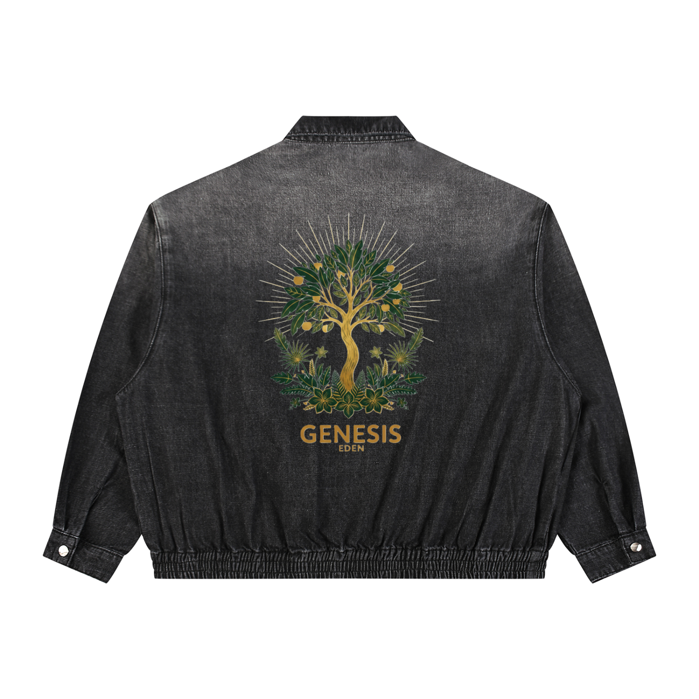 THE GENESIS COLLECTION: THE GARDEN Unisex Vintage Wash Full-Zip Denim Jacket