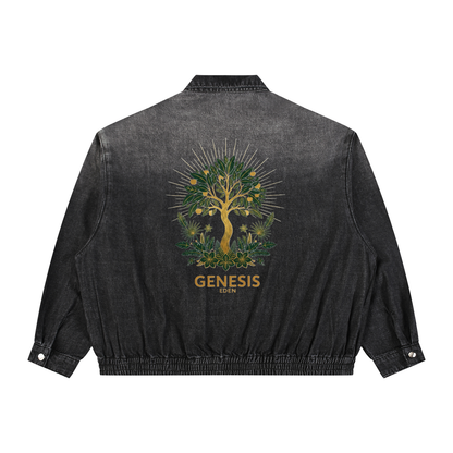 THE GENESIS COLLECTION: THE GARDEN Unisex Vintage Wash Full-Zip Denim Jacket