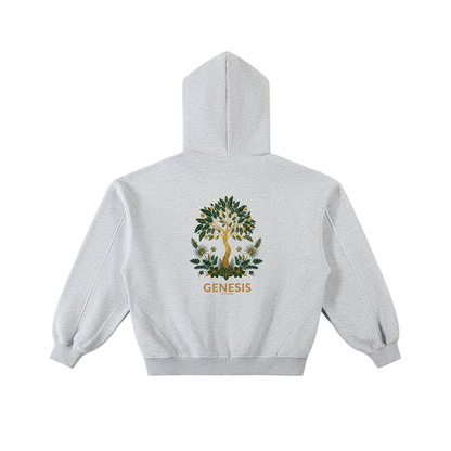 THE GENESIS COLLECTION: THE GARDEN Unisex Contrast-Stitched Boxy Fleece Zip Hoodie
