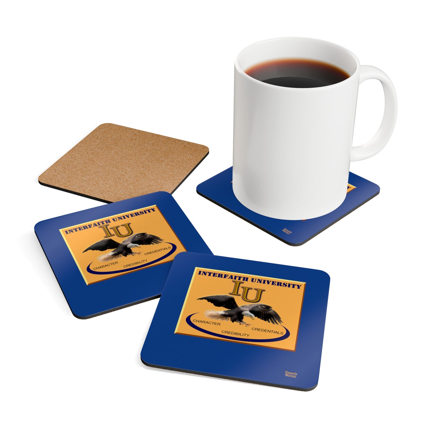 Interfaith University Corkwood Coaster Set (Blue)