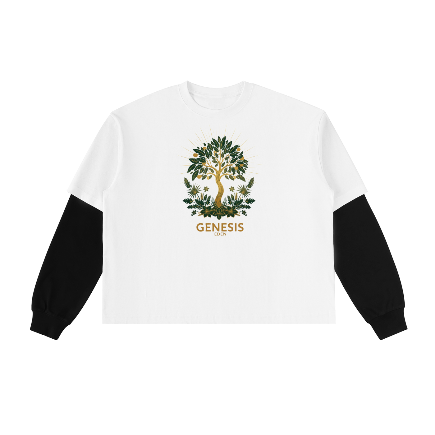 THE GENESIS COLLECTION- Garden Unisex Layered Contrast Sleeve Cotton T-Shirt