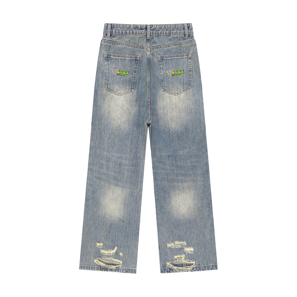 Custom "JESUS IS KING" Vintage Wash Distressed Denim Jeans