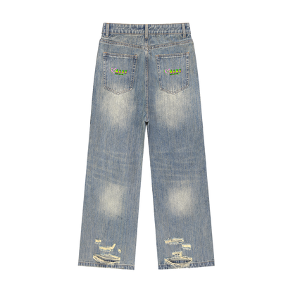 Custom "JESUS IS KING" Vintage Wash Distressed Denim Jeans