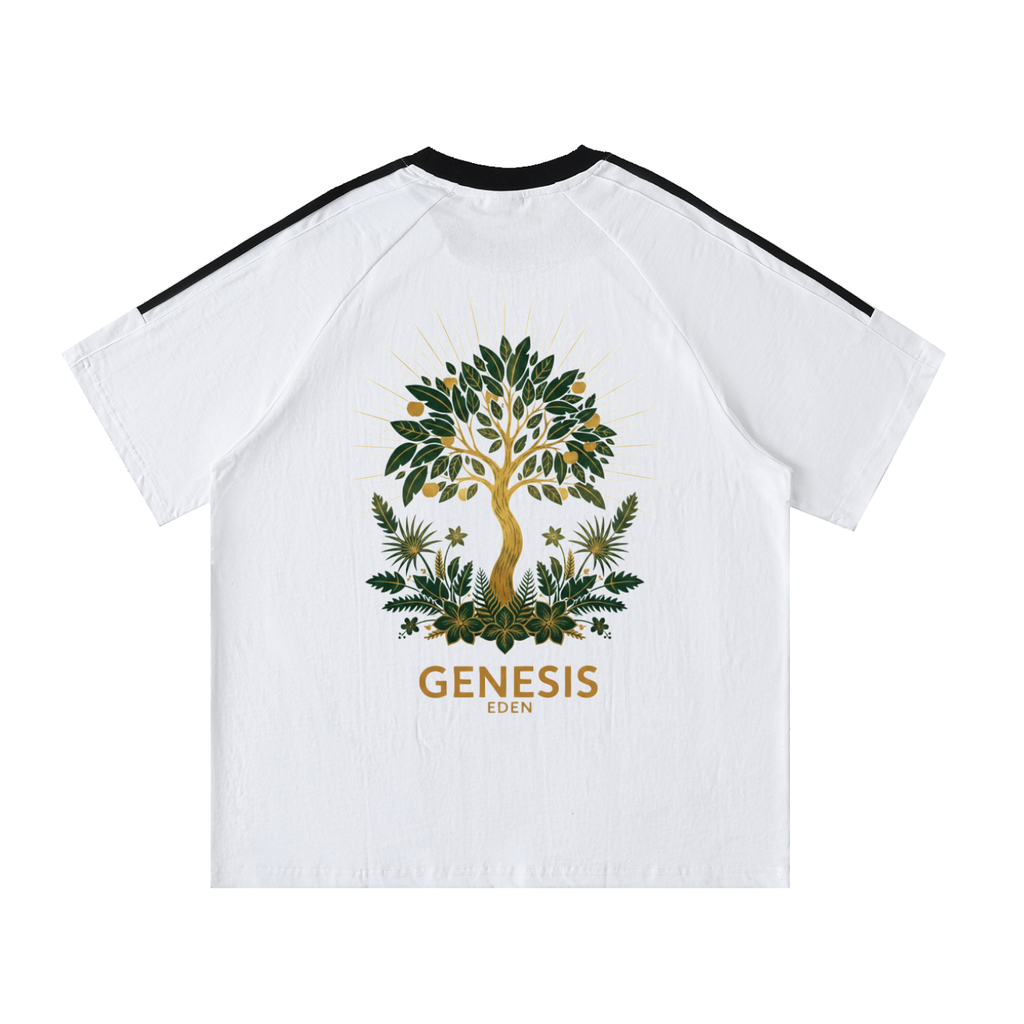 THE GENESIS COLLECTION: GARDEN Unisex Contrast Tape Crewneck Cotton T-Shirt