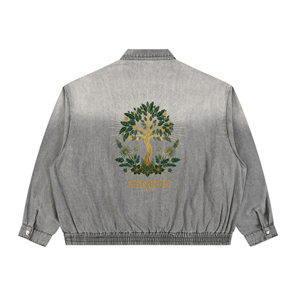 THE GENESIS COLLECTION: THE GARDEN Unisex Vintage Wash Full-Zip Denim Jacket