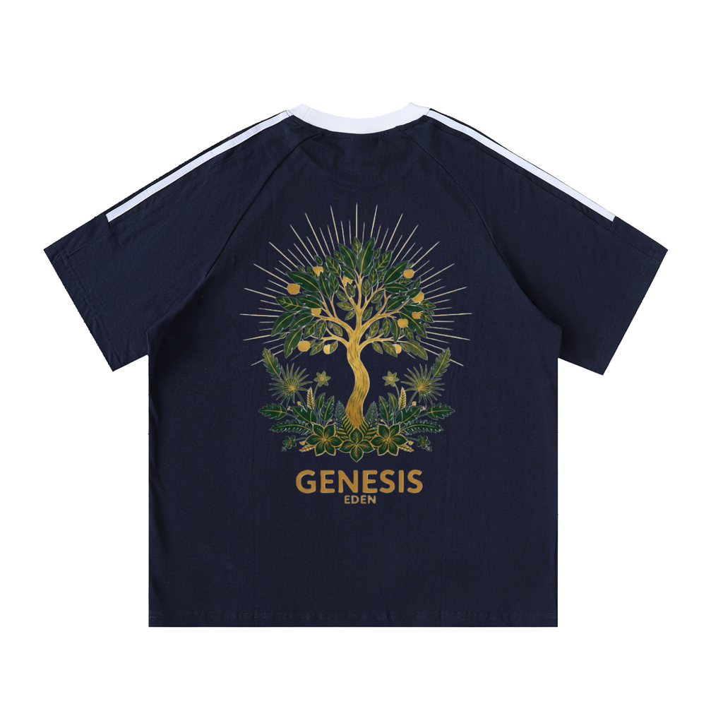 THE GENESIS COLLECTION: GARDEN Unisex Contrast Tape Crewneck Cotton T-Shirt