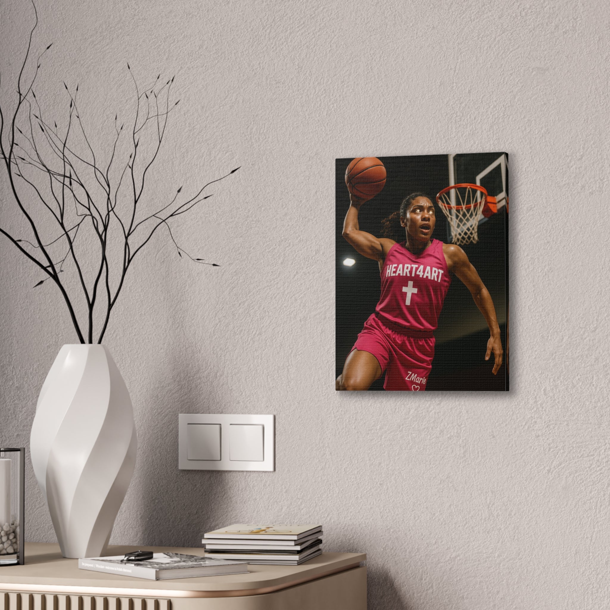 Female Basketball Player with Crosses in Eyes Canvas Stretched, 0.75"