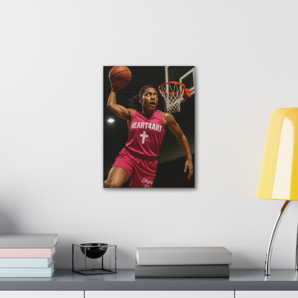 Female Basketball Player with Crosses in Eyes Canvas Stretched, 0.75"