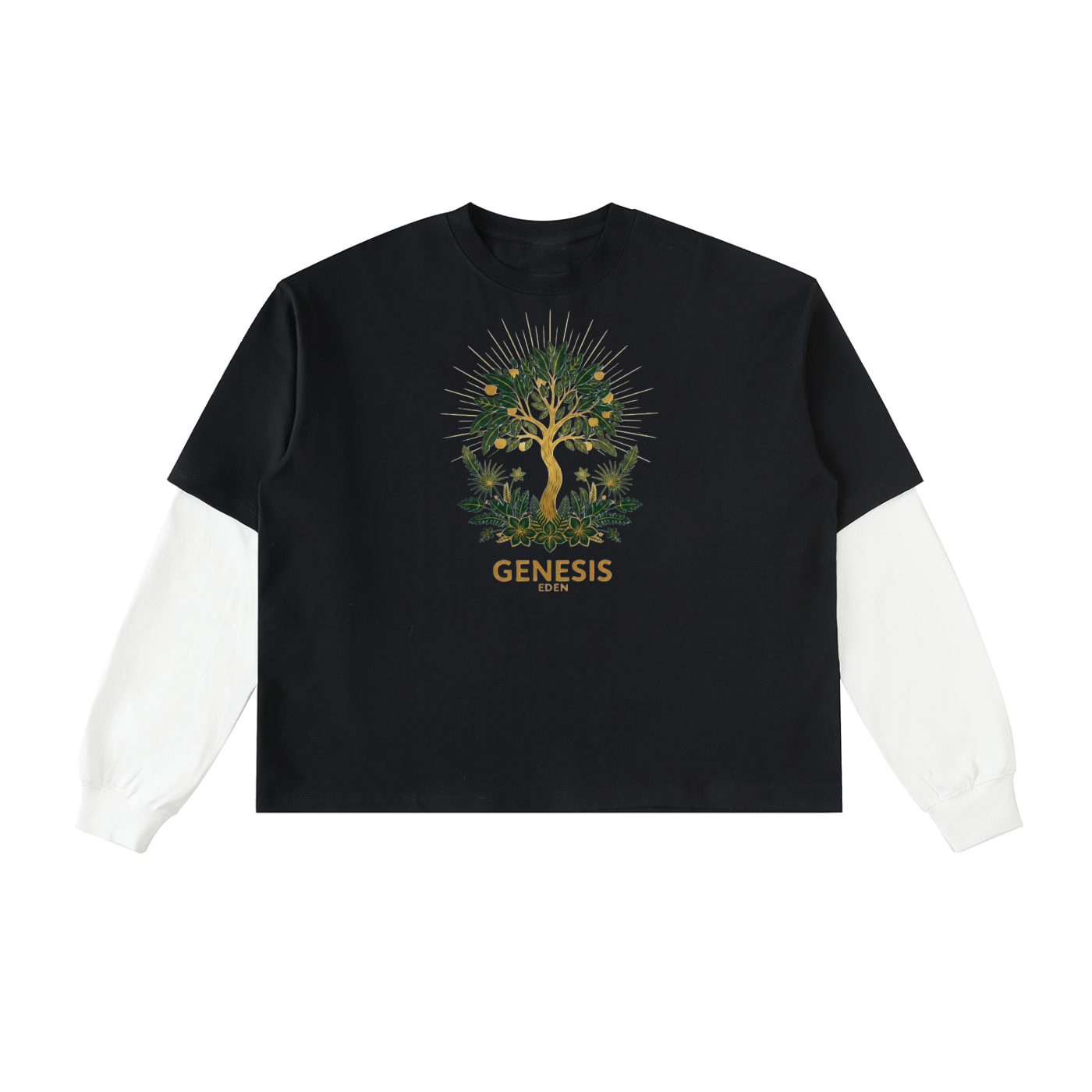 THE GENESIS COLLECTION- Garden Unisex Layered Contrast Sleeve Cotton T-Shirt