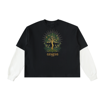 THE GENESIS COLLECTION- Garden Unisex Layered Contrast Sleeve Cotton T-Shirt