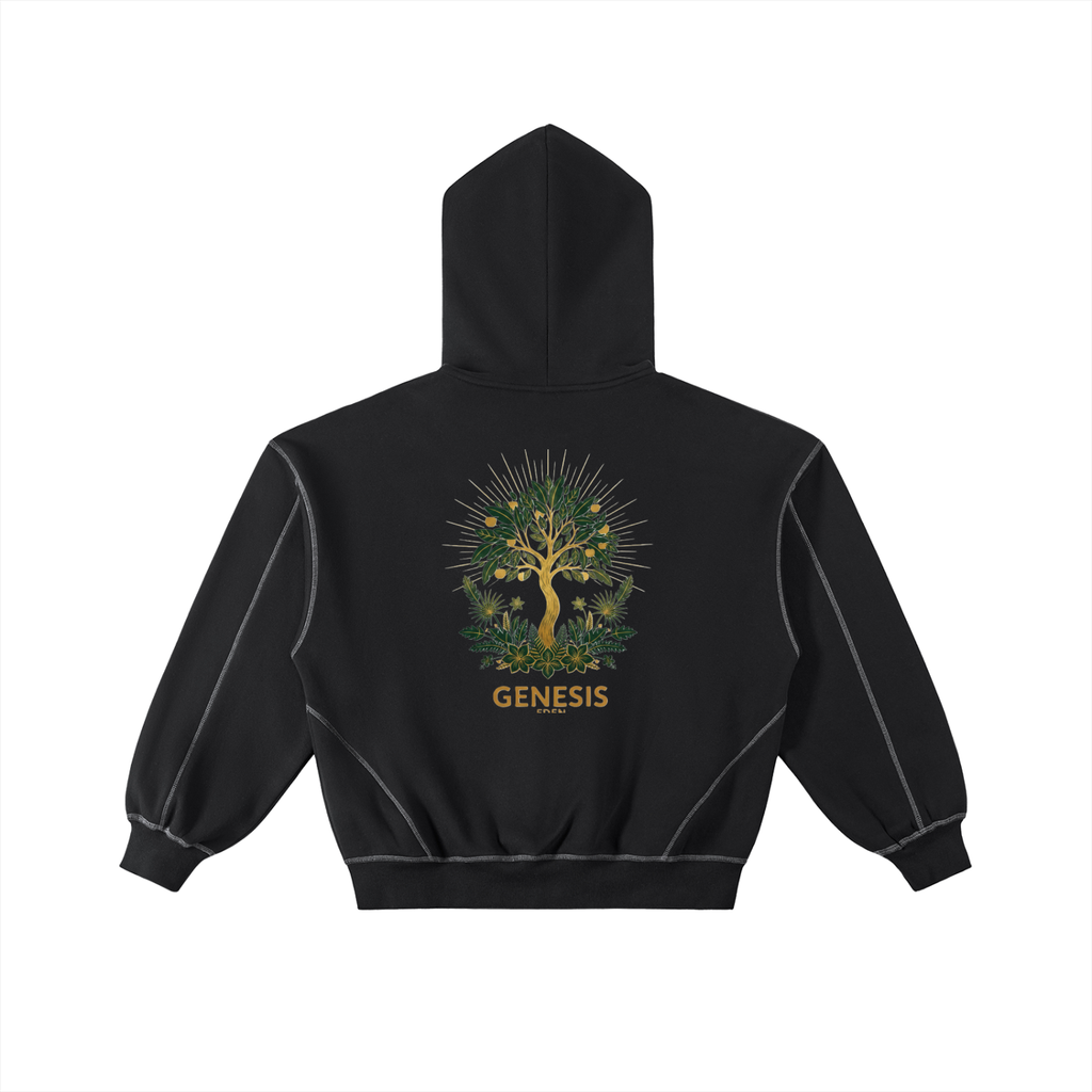 THE GENESIS COLLECTION: THE GARDEN Unisex Contrast-Stitched Boxy Fleece Zip Hoodie