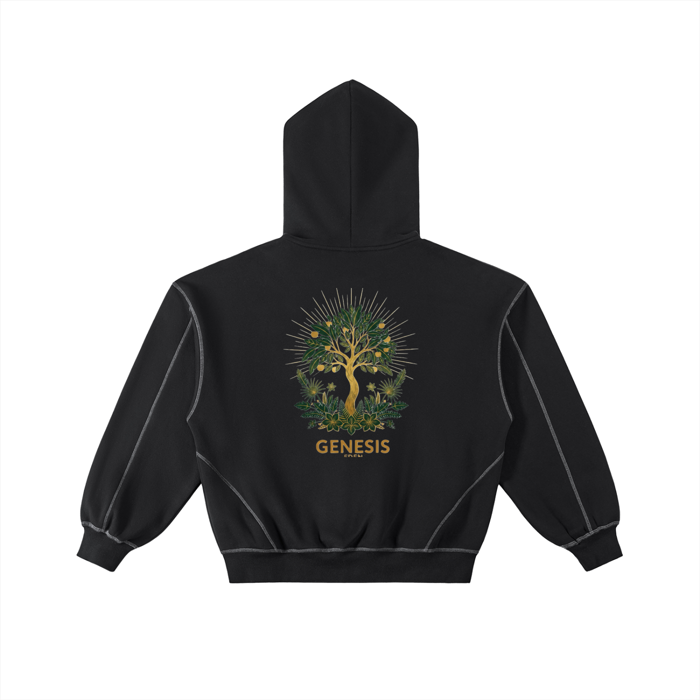 THE GENESIS COLLECTION: THE GARDEN Unisex Contrast-Stitched Boxy Fleece Zip Hoodie