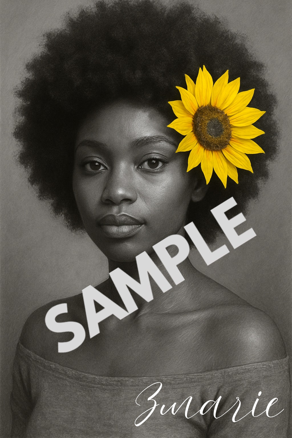 Digital Image of African American Female with Sunflower