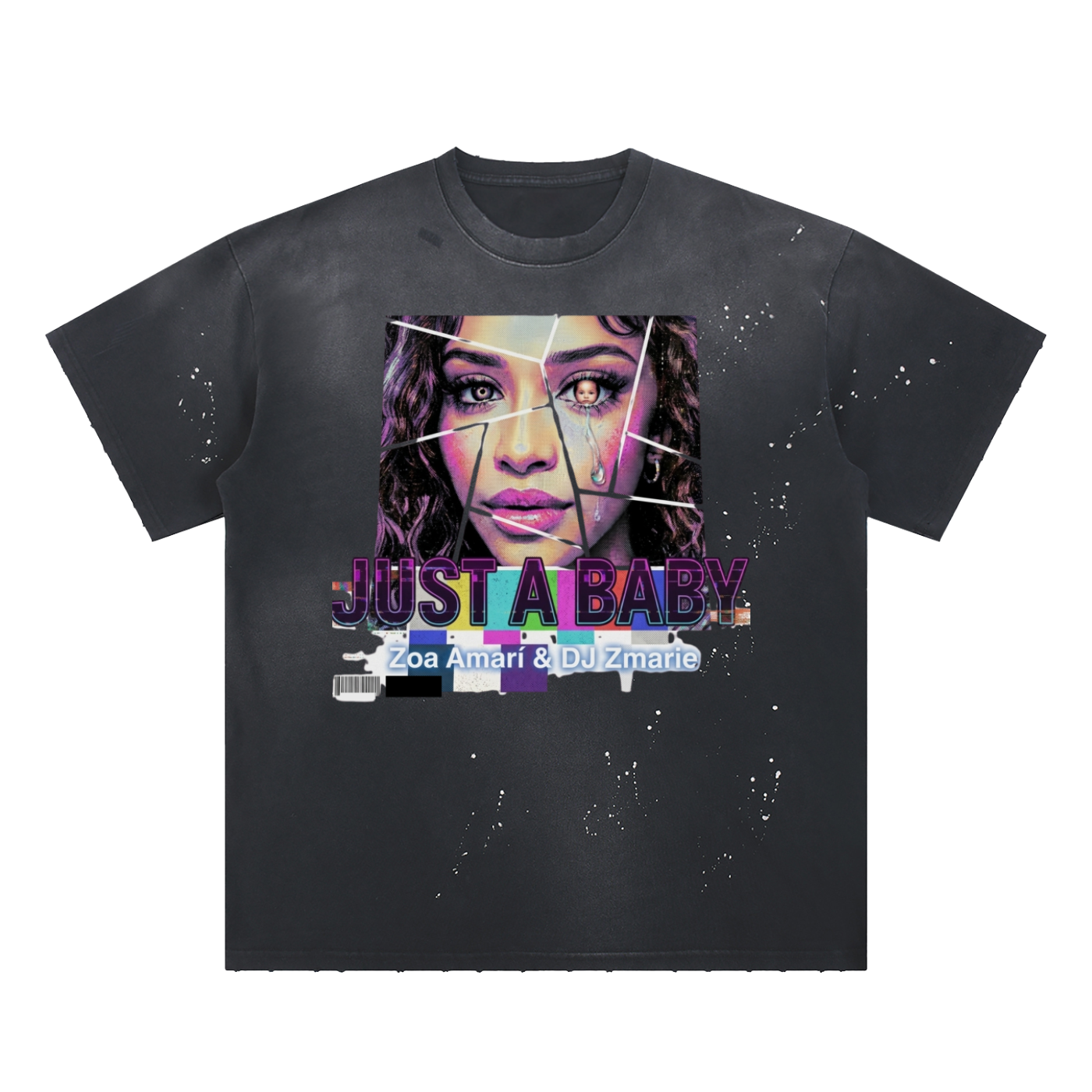 JUST A BABY #GROWING Hand-Frayed Sunfade Paint Splatter T-Shirt