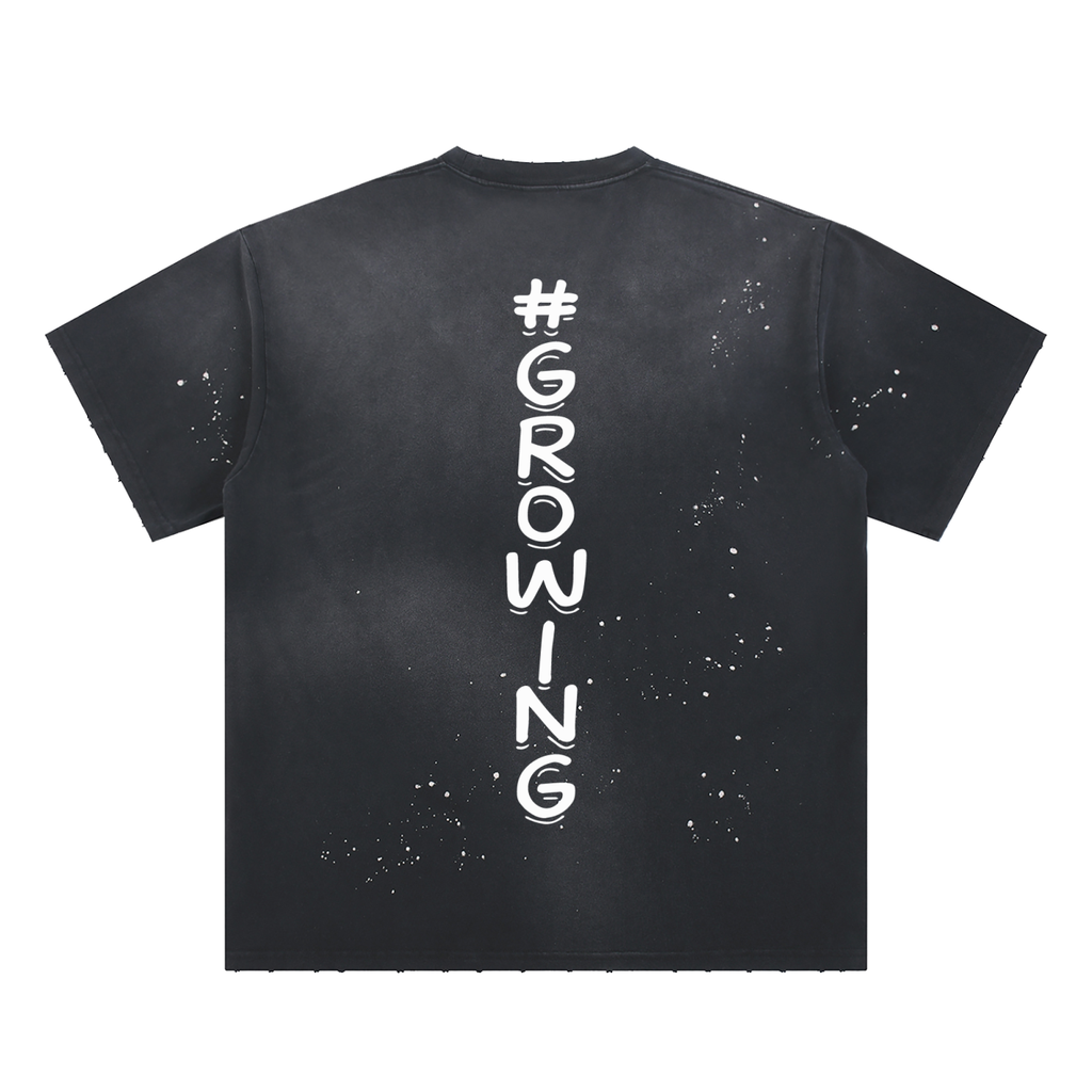 JUST A BABY #GROWING Hand-Frayed Sunfade Paint Splatter T-Shirt