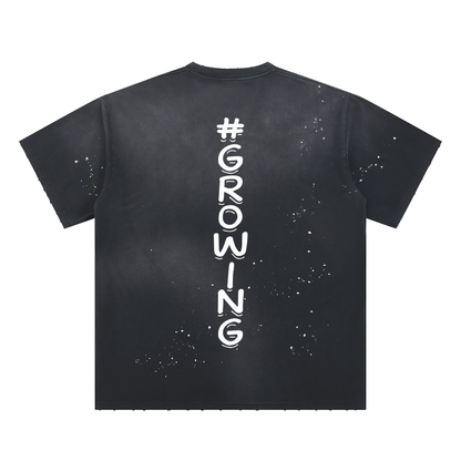 JUST A BABY #GROWING Hand-Frayed Sunfade Paint Splatter T-Shirt
