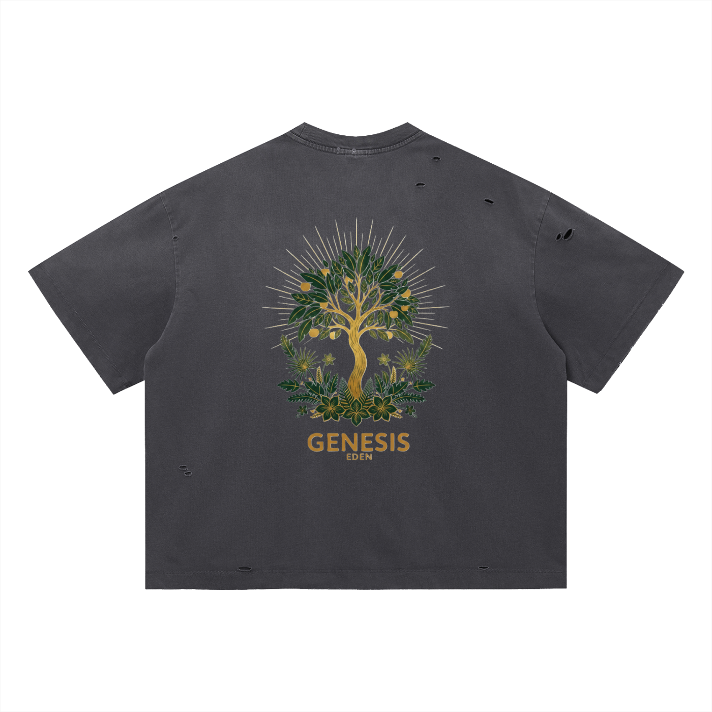 THE GENESIS COLLECTION: GARDEN Unisex Vintage Washed Distressed Boxy Oversized T-Shirt