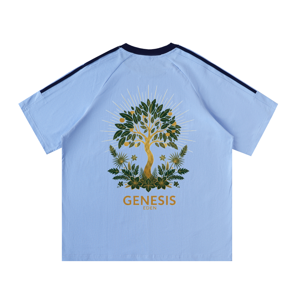 THE GENESIS COLLECTION: GARDEN Unisex Contrast Tape Crewneck Cotton T-Shirt