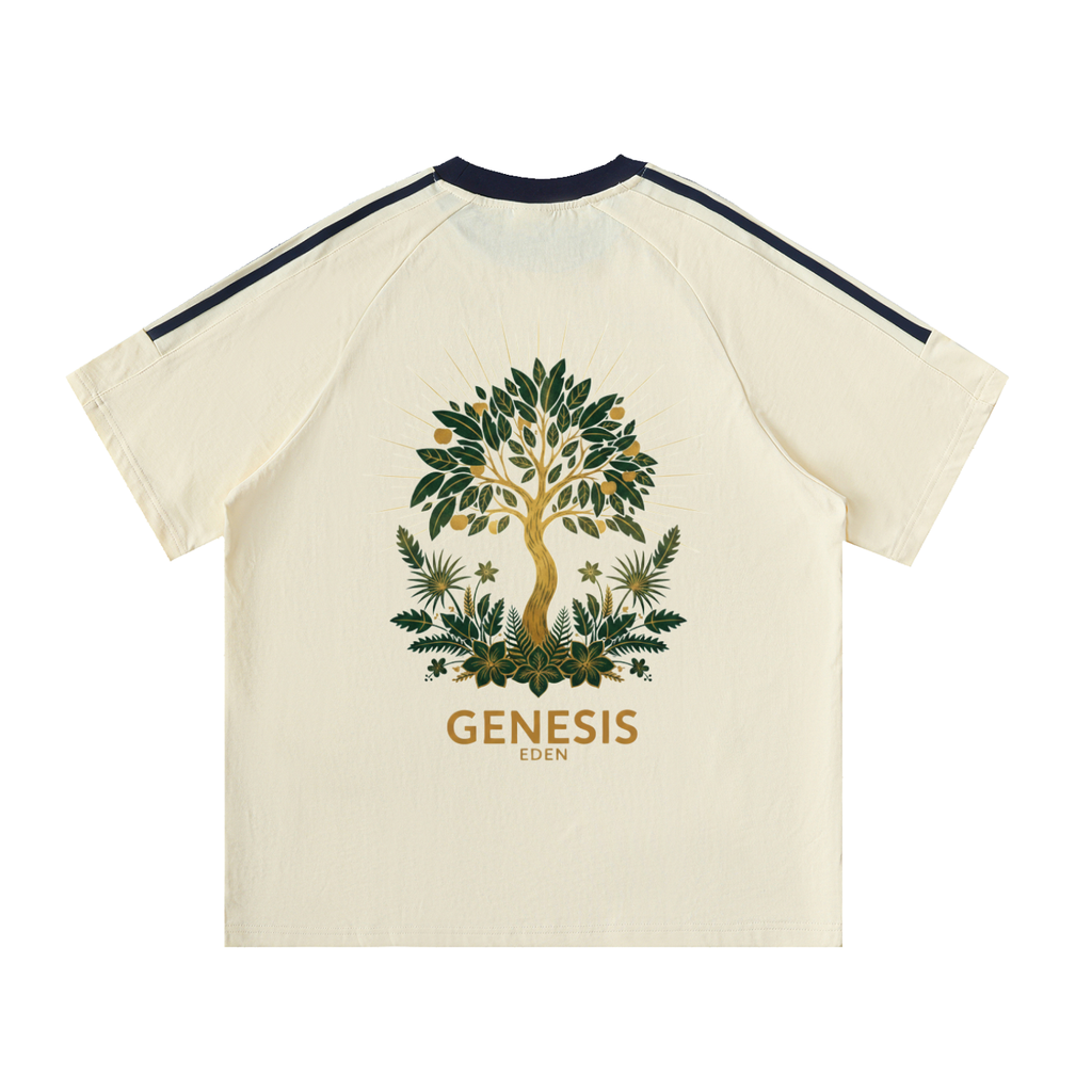 THE GENESIS COLLECTION: GARDEN Unisex Contrast Tape Crewneck Cotton T-Shirt