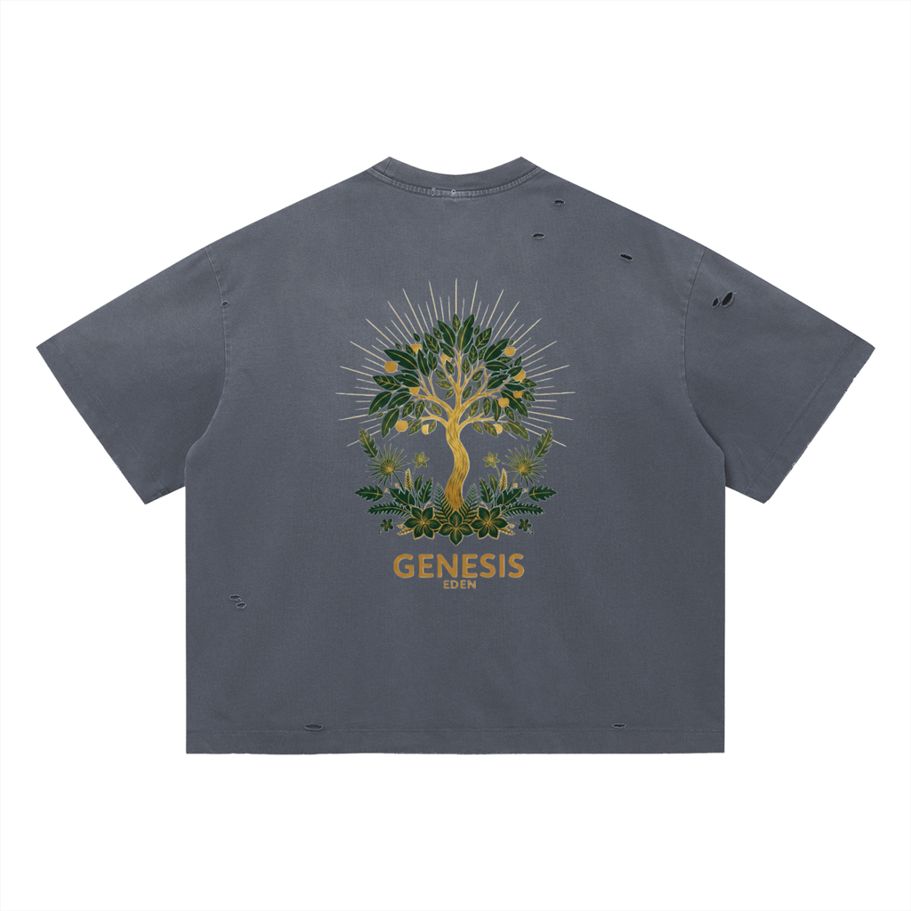 THE GENESIS COLLECTION: GARDEN Unisex Vintage Washed Distressed Boxy Oversized T-Shirt