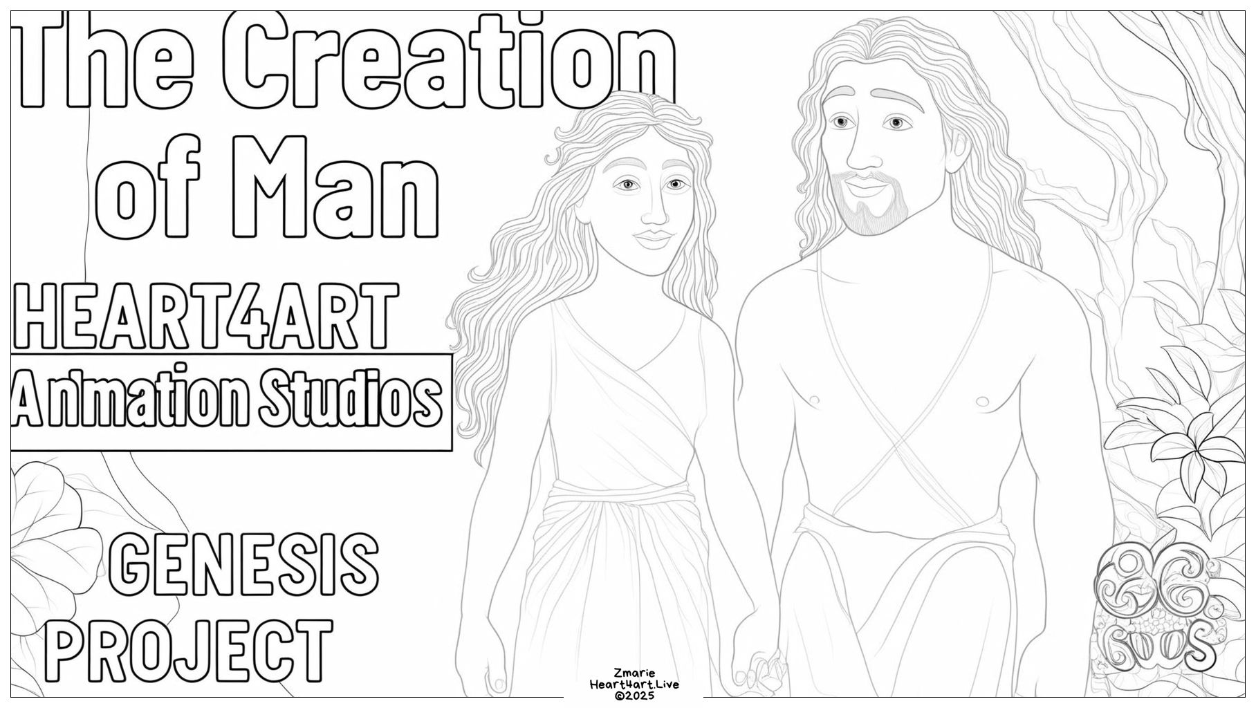 CREATION OF MAN & WOMAN DIGITAL COLORING PAGE