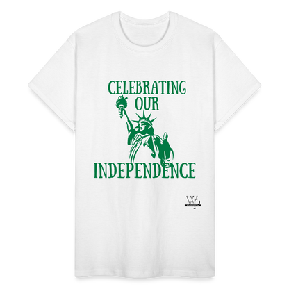 Celebrating Our Independence 4th Unisex Tshirt - white