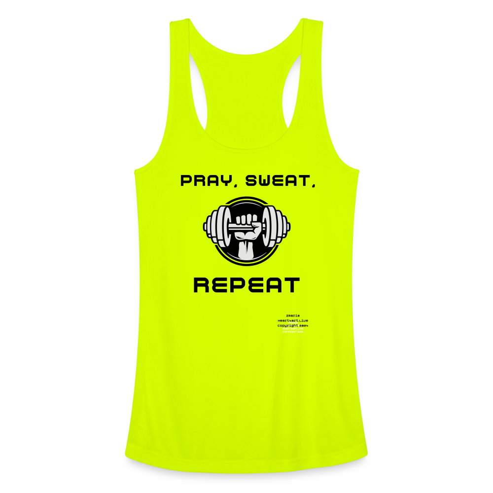 PRAY, SWEAT, REPEAT Women’s Performance Racerback Tank Top - neon yellow