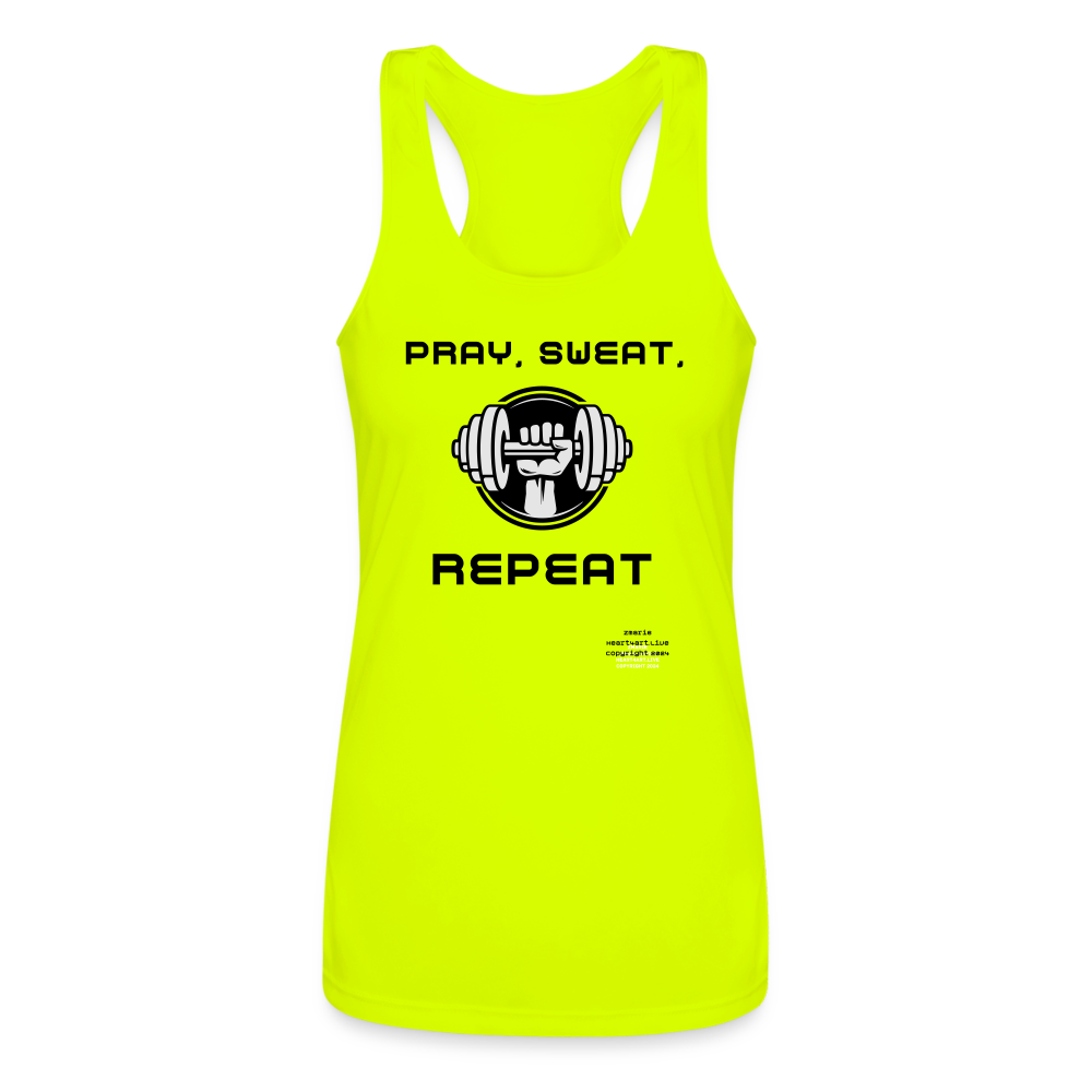 PRAY, SWEAT, REPEAT Women’s Performance Racerback Tank Top - neon yellow