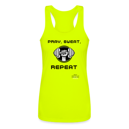 PRAY, SWEAT, REPEAT Women’s Performance Racerback Tank Top - neon yellow