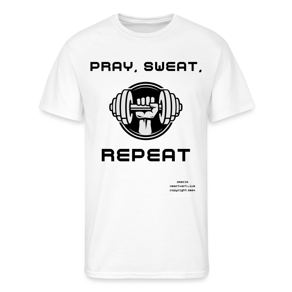 PRAY, SWEAT, REPEAT Men’s Jerzees T-shirt - white