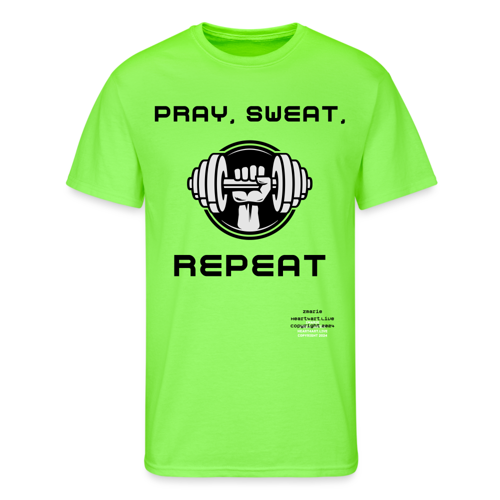 PRAY, SWEAT, REPEAT Men’s Jerzees T-shirt - neon green