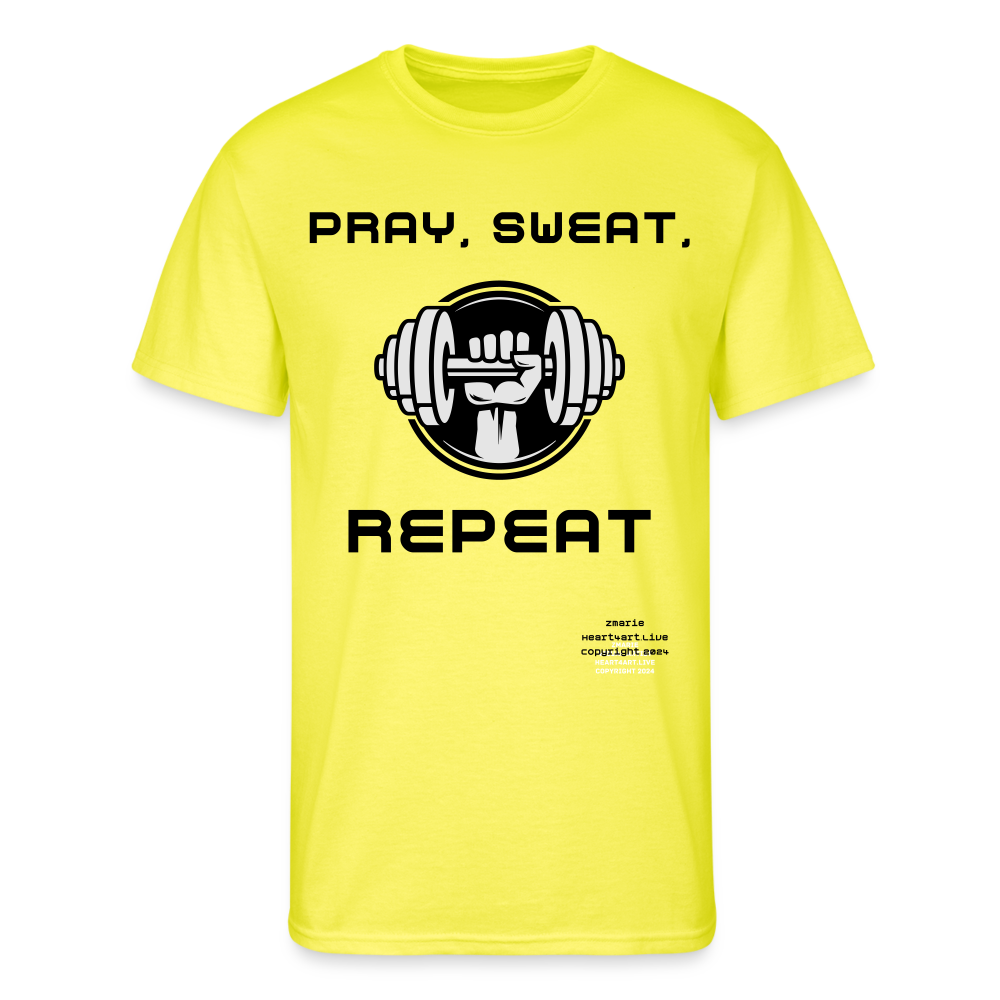 PRAY, SWEAT, REPEAT Men’s Jerzees T-shirt - neon yellow