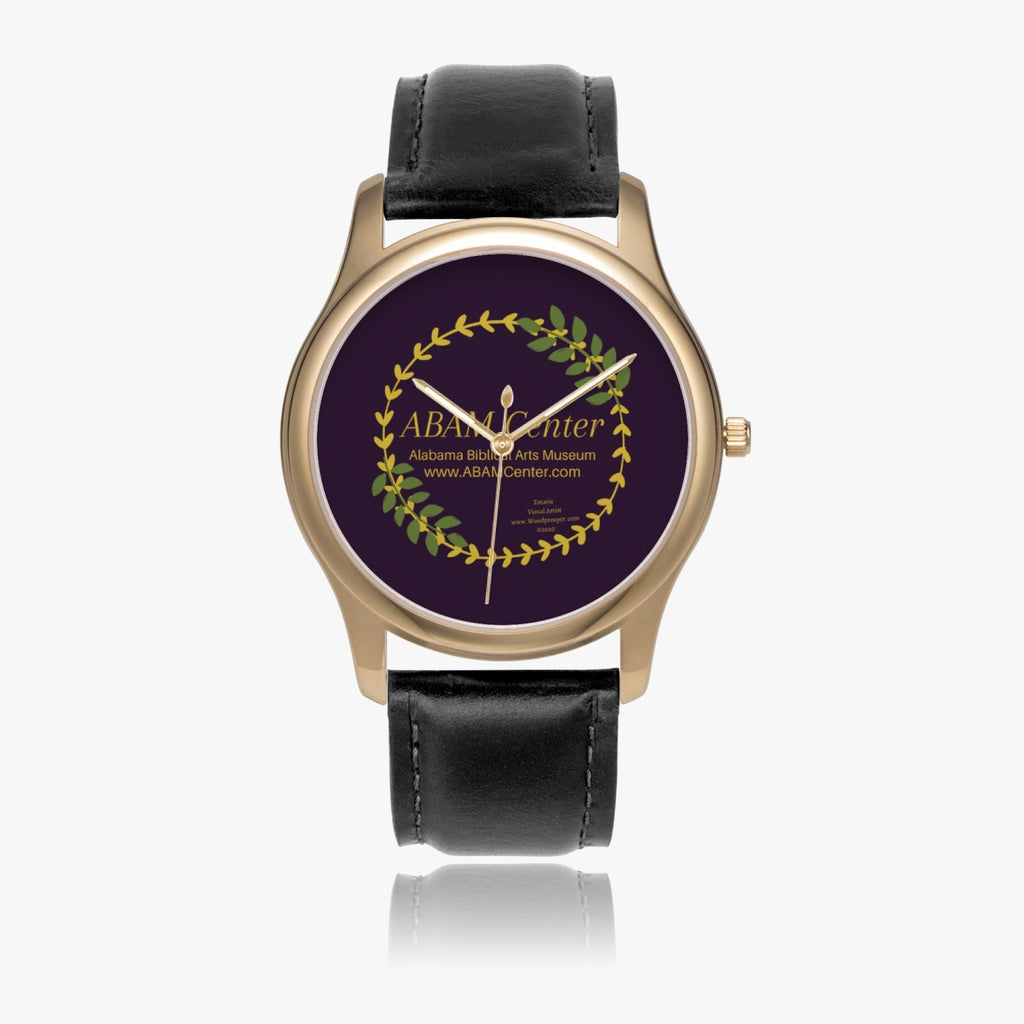 ABAM Center Stylish Leather Strap Classic Quartz Watch (Gold)