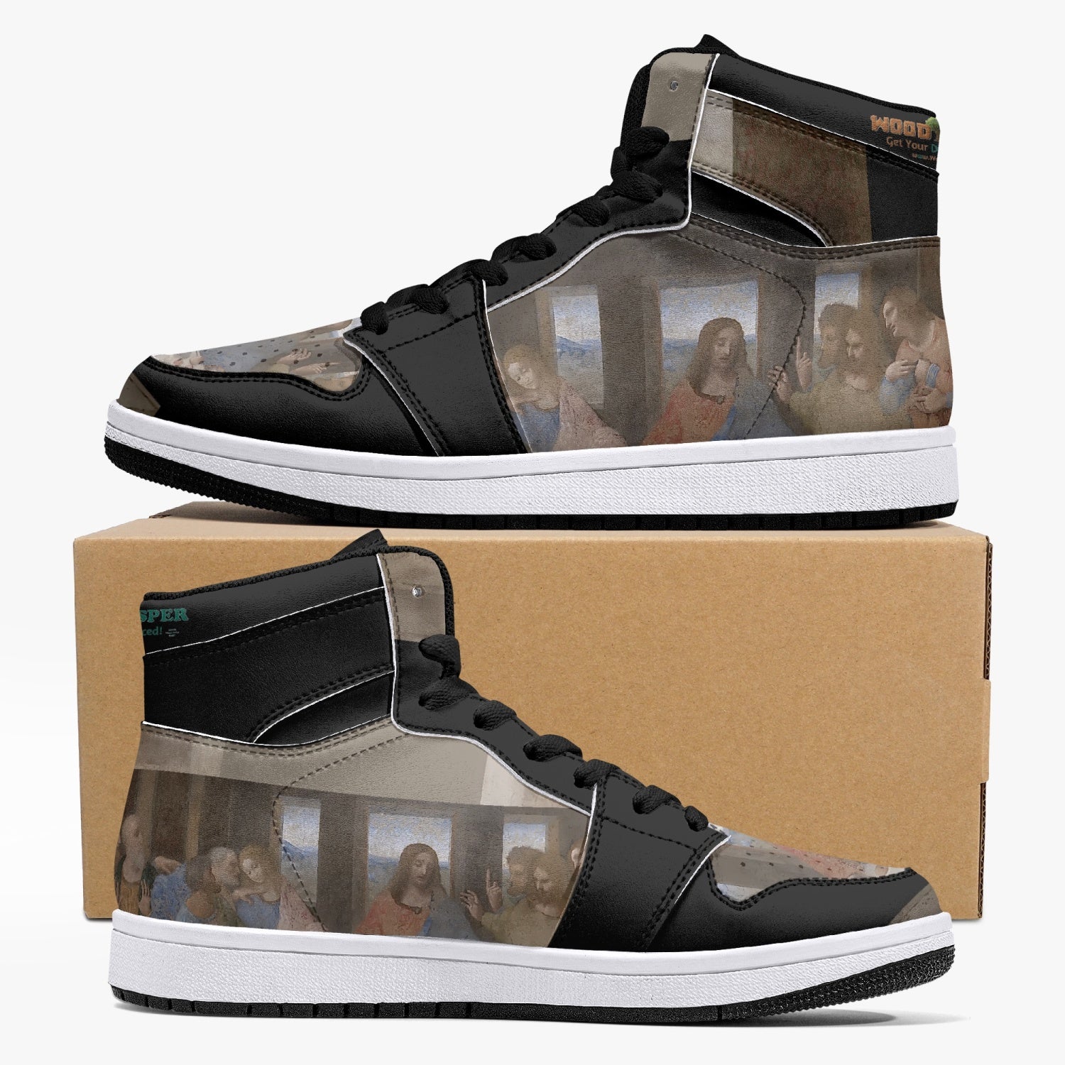 209. Custom Designed The Last Supper High-Top Leather Sneakers - White / Black