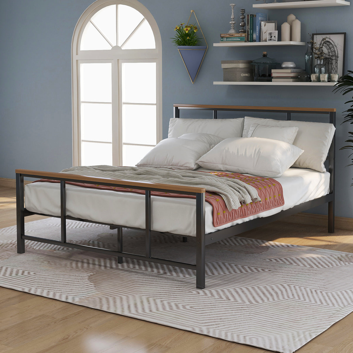 Metal bed with wood decoration （Twin size）