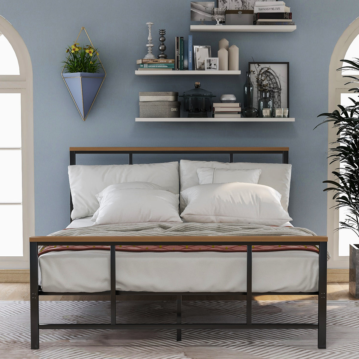 Metal bed with wood decoration （Twin size）